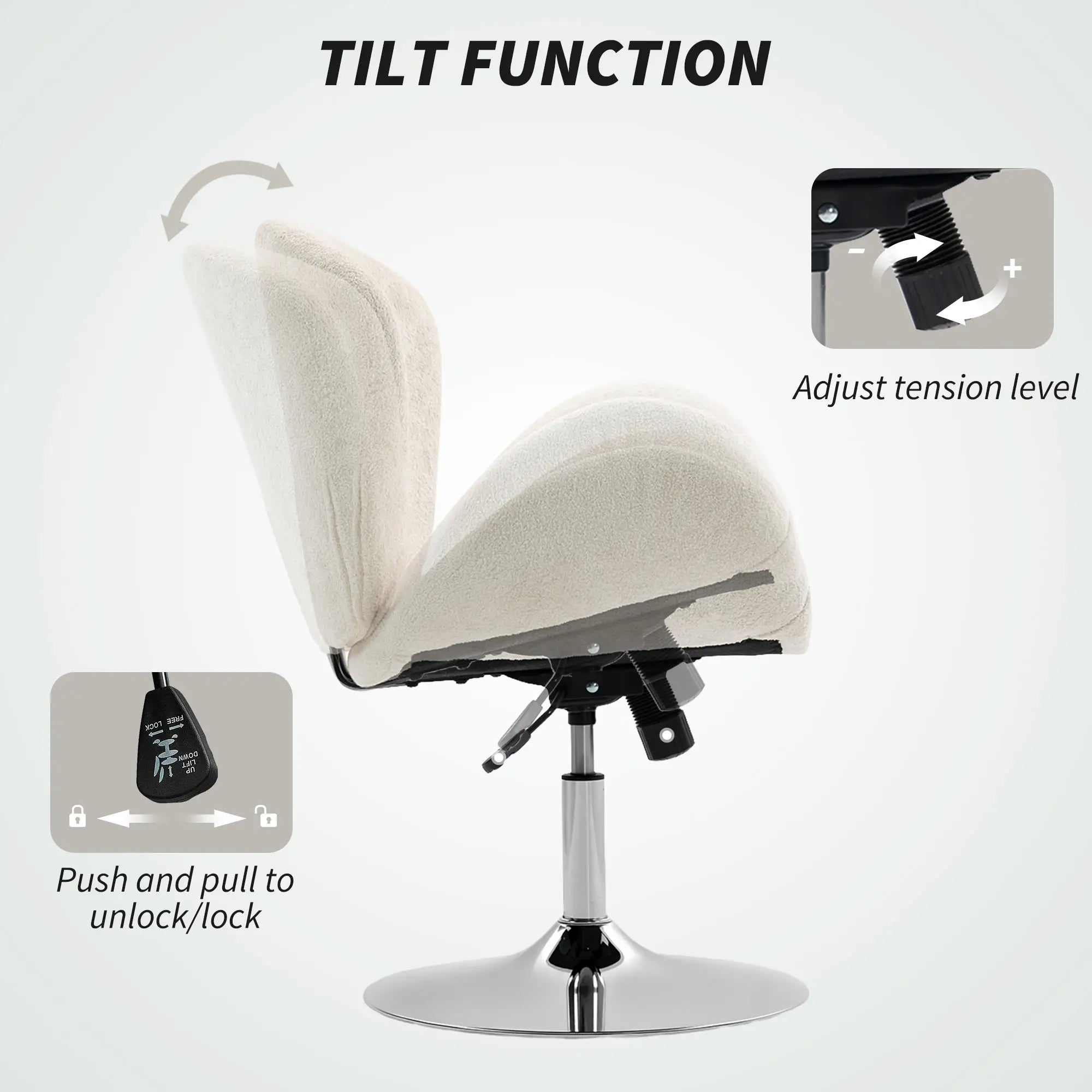 Swivel Office Chair, Velvet Desk Chair, Wide Bucket Seat, Cream White Task Chairs at Gallery Canada