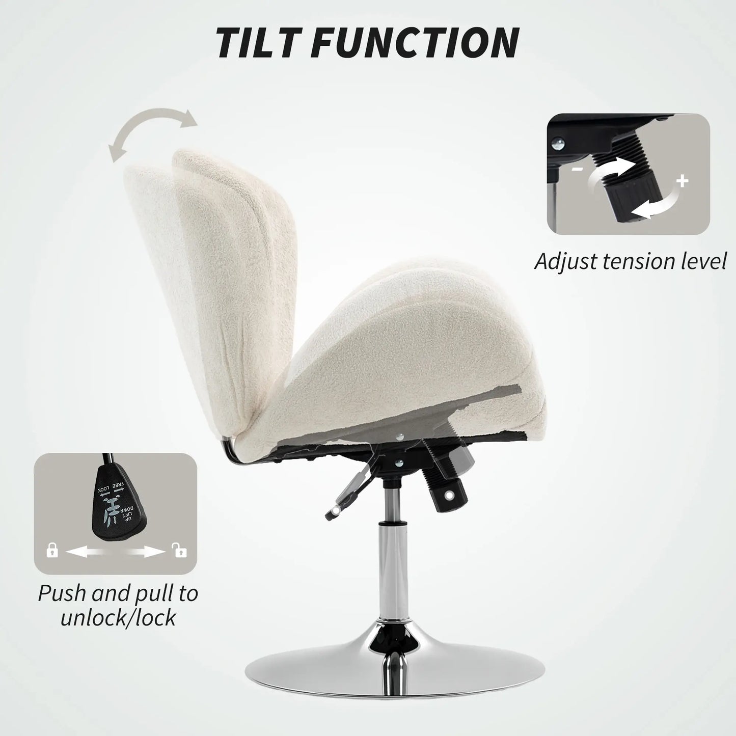 Swivel Office Chair, Velvet Desk Chair, Wide Bucket Seat, Cream White Task Chairs at Gallery Canada