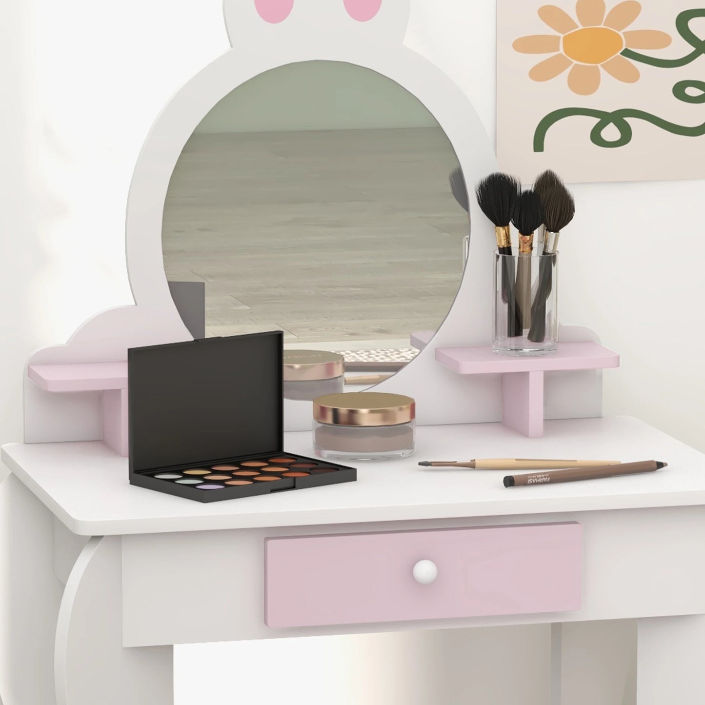 Kids Makeup Vanity Set with Stool, Mirror, Drawer, White Toy Vanity at Gallery Canada