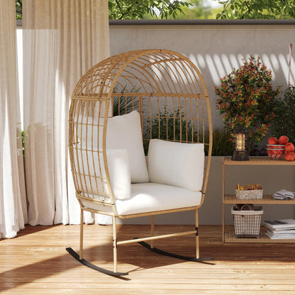 Oversized Rocking Chair, Indoor Outdoor Egg Chair, Thickened Cushions, Wicker Patio Lounger, Beige Outdoor Rocking Chairs at Gallery Canada