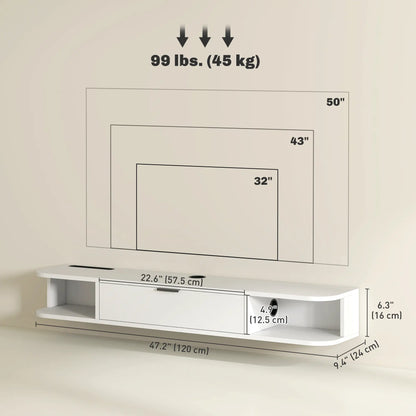 47 Inch Floating TV Stand, Wall Mounted Media Console, White TV Stands at Gallery Canada
