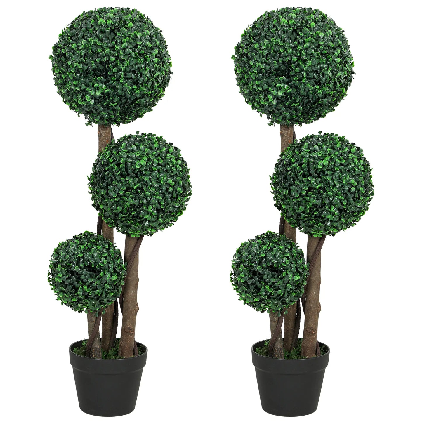 35 Inch Artificial Boxwood Topiary Tree Set of 2, Indoor Outdoor, Green Artificial Trees at Gallery Canada