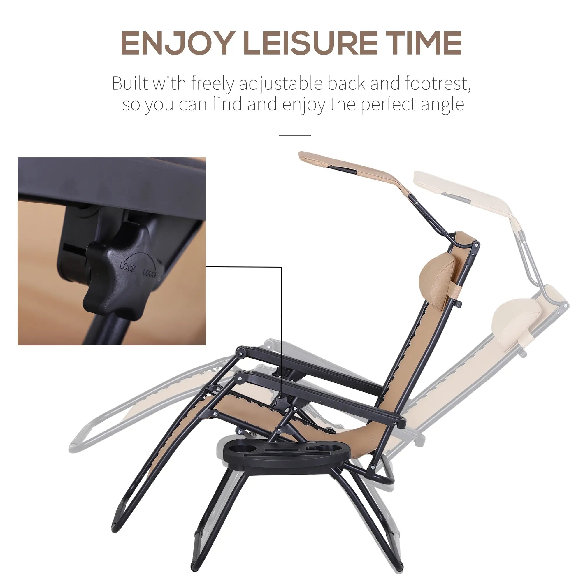 Zero Gravity Reclining Lounger Chair, Canopy Shade, Side Tray, Cupholder, Beige Lounger Chairs at Gallery Canada