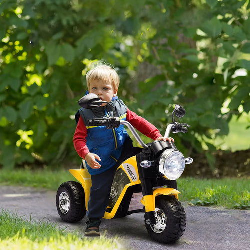 Kids Electric Motorcycle, 6V Battery Powered, 3-Wheels, Yellow