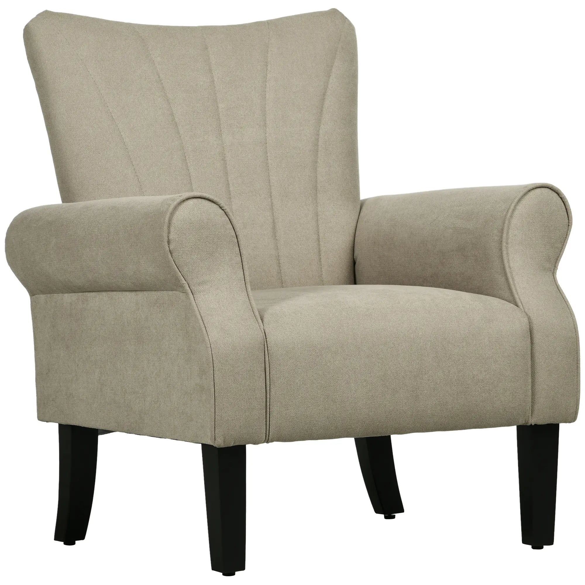 Modern Fabric Armchair with Wood Legs, Living Room, Bedroom, Beige Accent Chairs at Gallery Canada