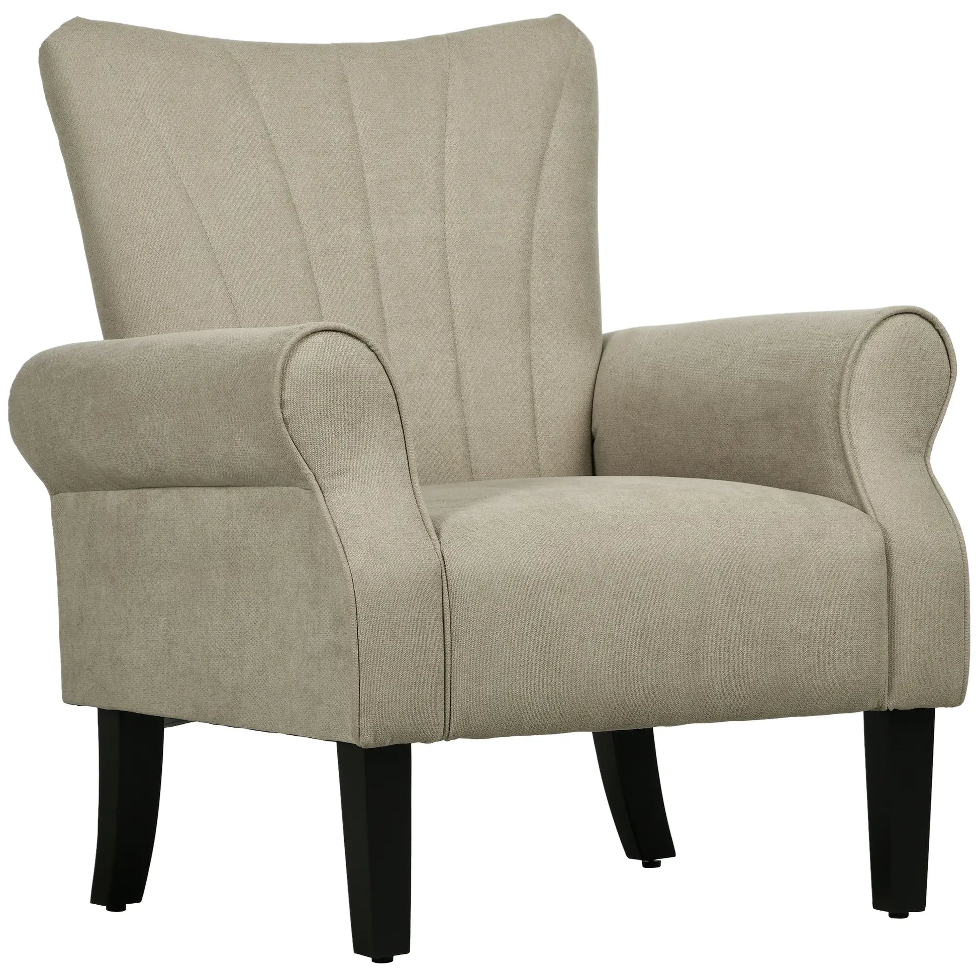 Modern Fabric Armchair with Wood Legs, Living Room, Bedroom, Beige Accent Chairs at Gallery Canada