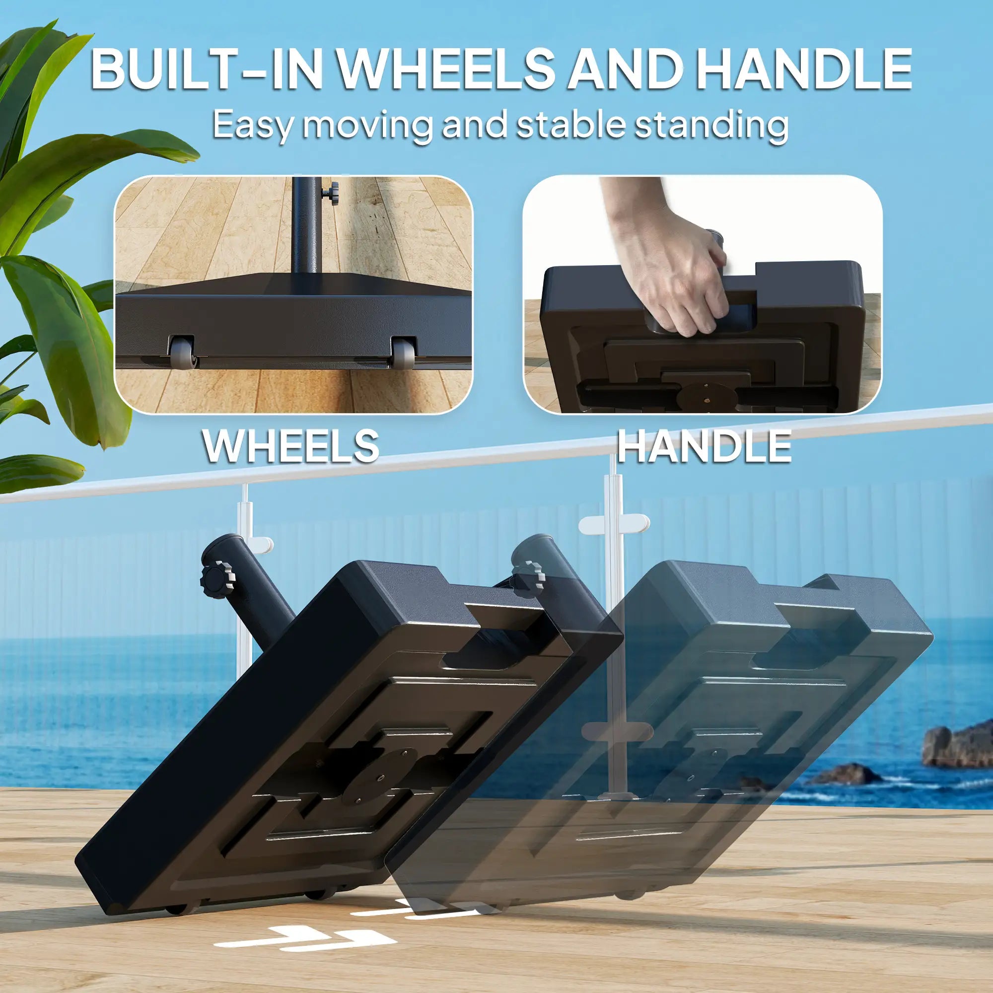 Heavy Duty Outdoor Umbrella Base with Wheels, Holds 73lbs, Black Umbrella Bases at Gallery Canada