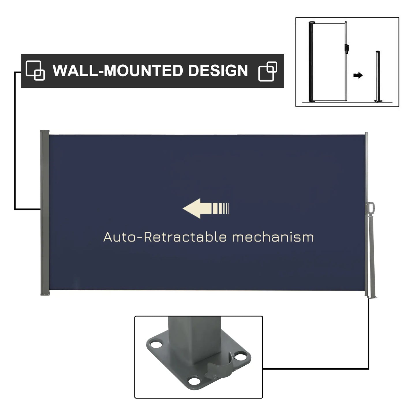 118" x 63" Outdoor Folding Privacy Screen, UV Wind Resistant, Dark Blue Side Awnings at Gallery Canada