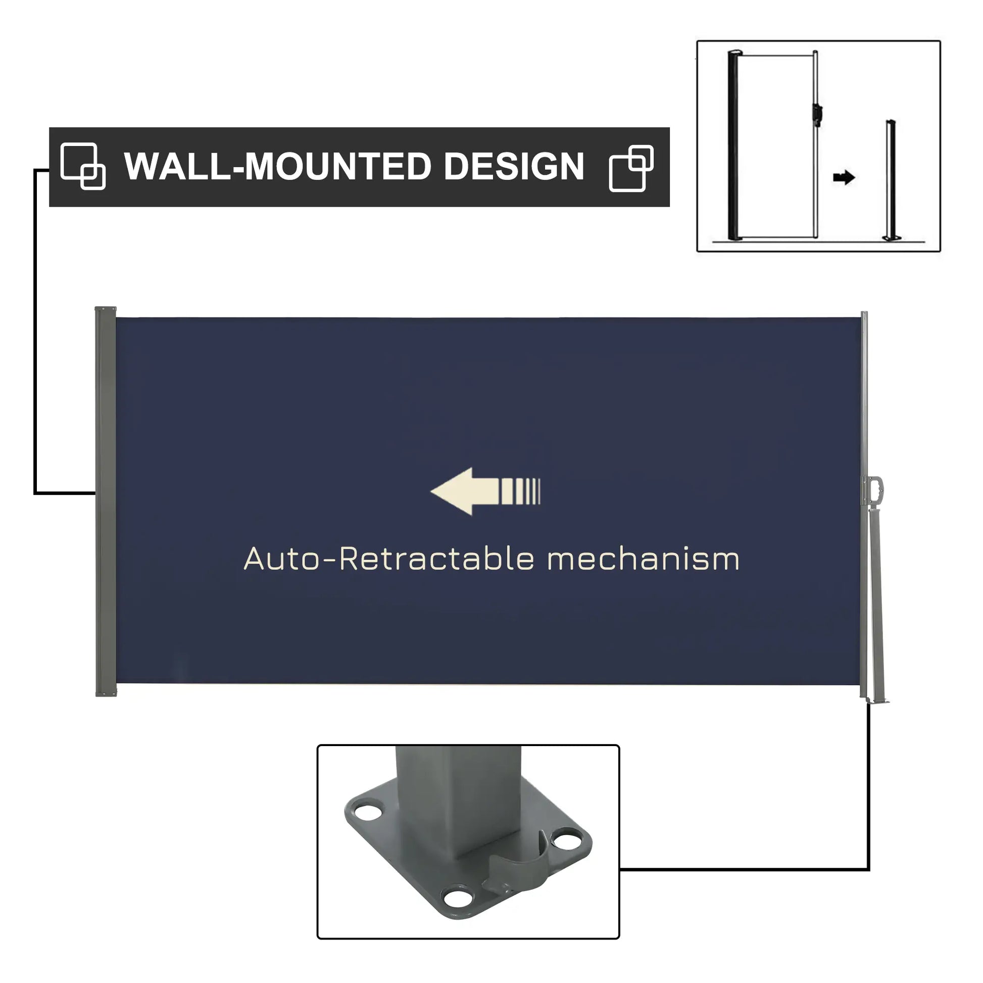 118" x 63" Outdoor Folding Privacy Screen, UV Wind Resistant, Dark Blue Side Awnings at Gallery Canada