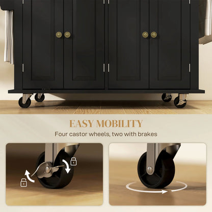 Kitchen Island with Storage, Rolling Trolley Cart with Rubber Wood Top, Spice Rack, Towel Rack, Black Kitchen Islands & Kitchen Carts at Gallery Canada