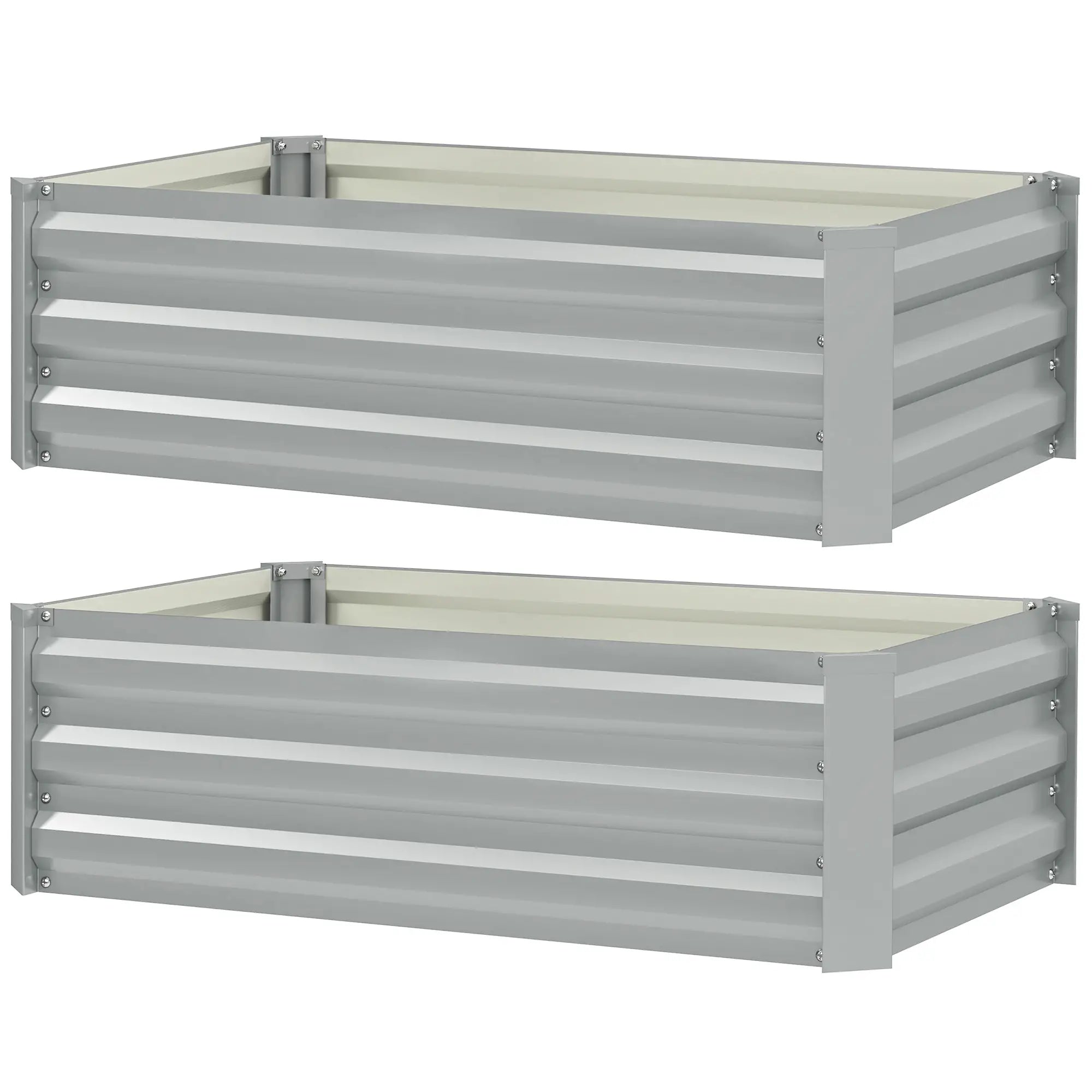Set of 2 Galvanized Raised Garden Beds, Outdoor Planter Box, Light Grey Raised Garden Beds Light Grey at Gallery Canada
