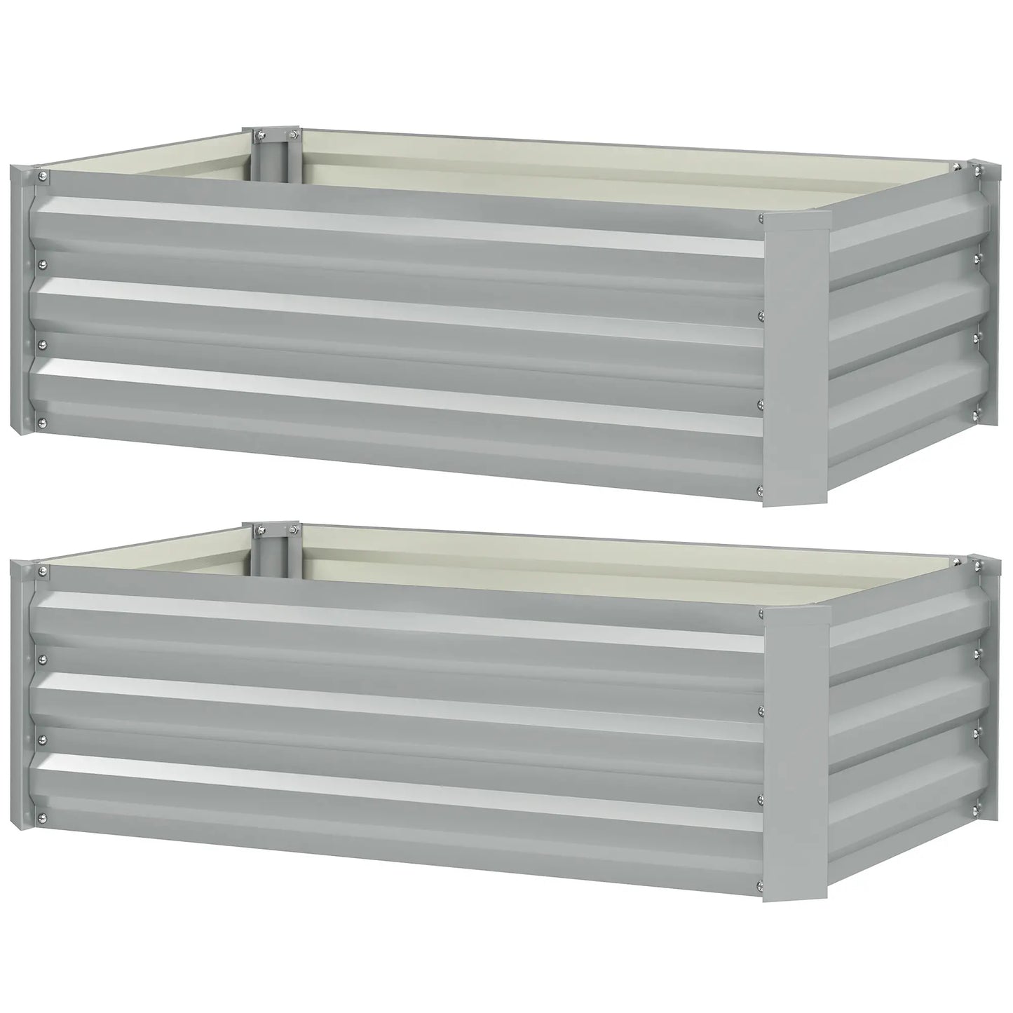 Set of 2 Galvanized Raised Garden Beds, Outdoor Planter Box, Light Grey Raised Garden Beds Light Grey at Gallery Canada