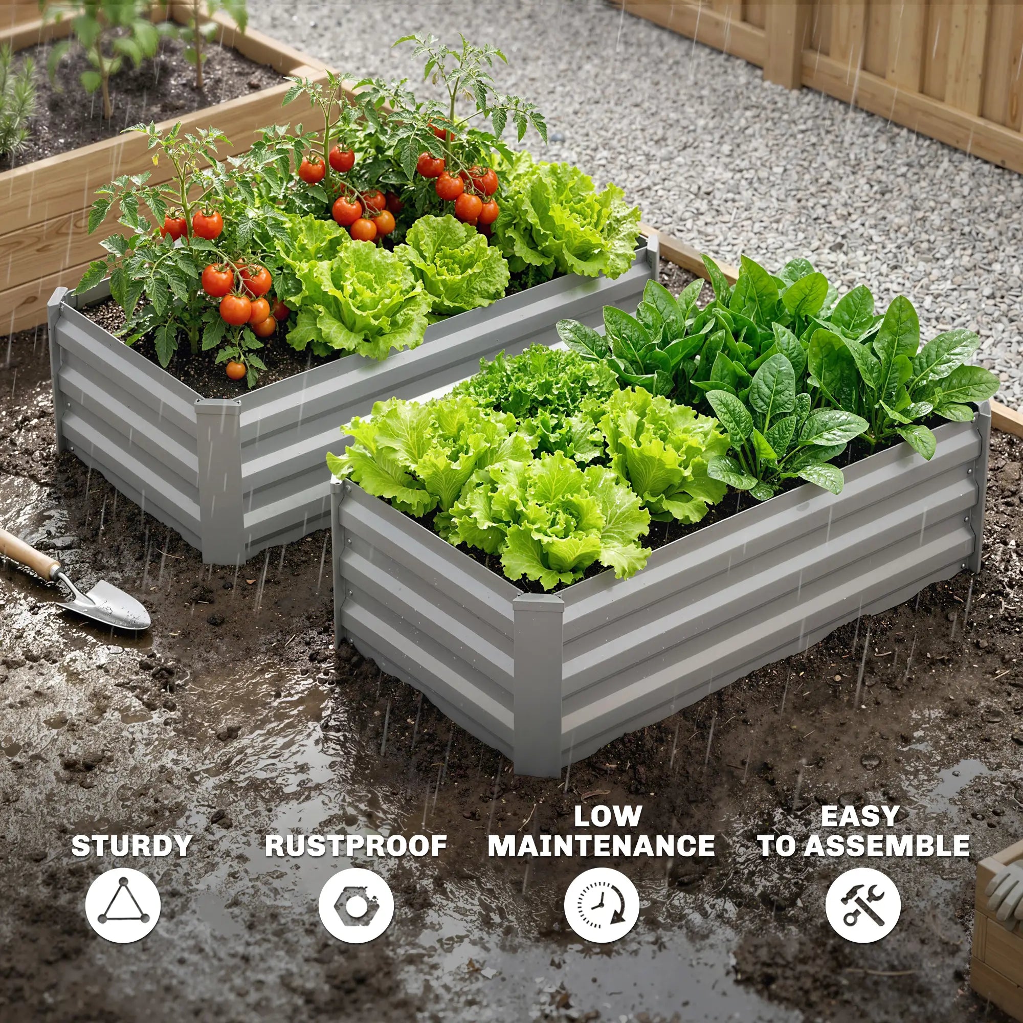 Set of 2 Galvanized Raised Garden Beds, Outdoor Planter Box, Light Grey Raised Garden Beds at Gallery Canada