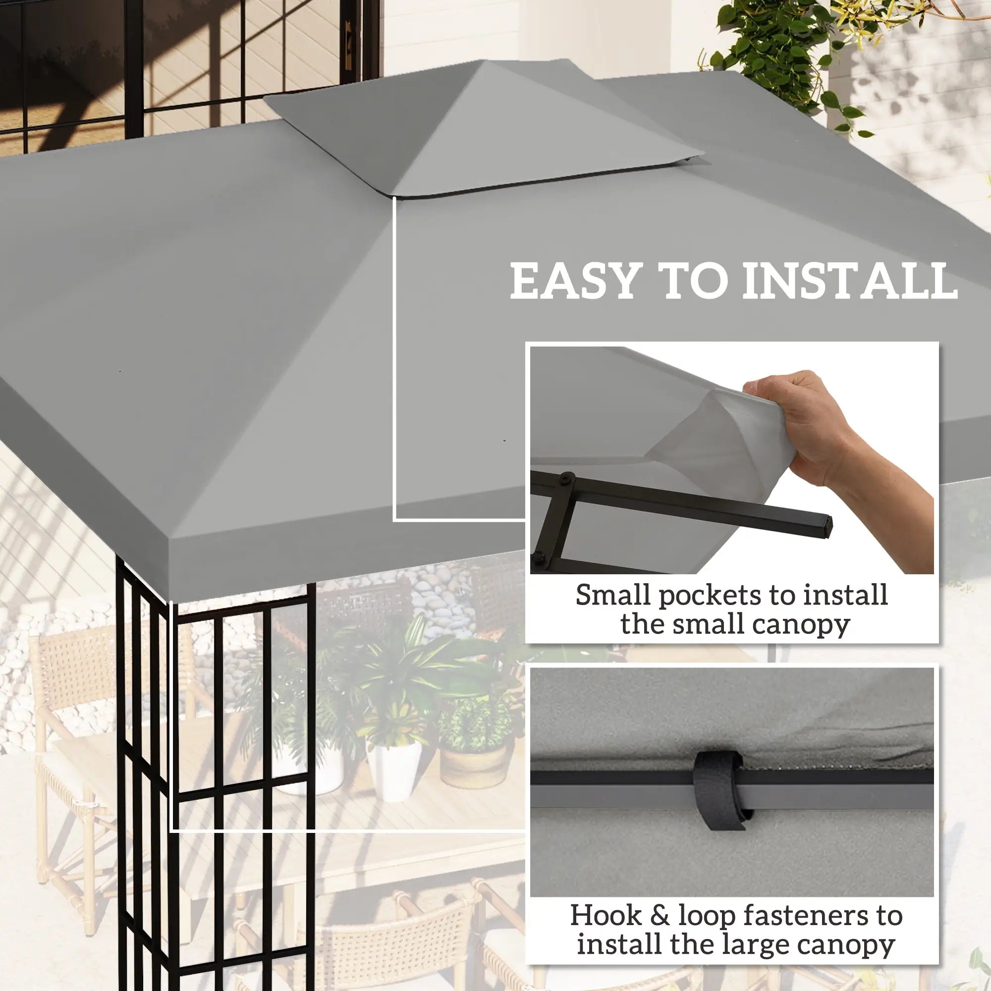 9.8' x 9.8' Square 2-Tier Gazebo Canopy Cover, Light Grey Gazebo Canopy Replacement at Gallery Canada