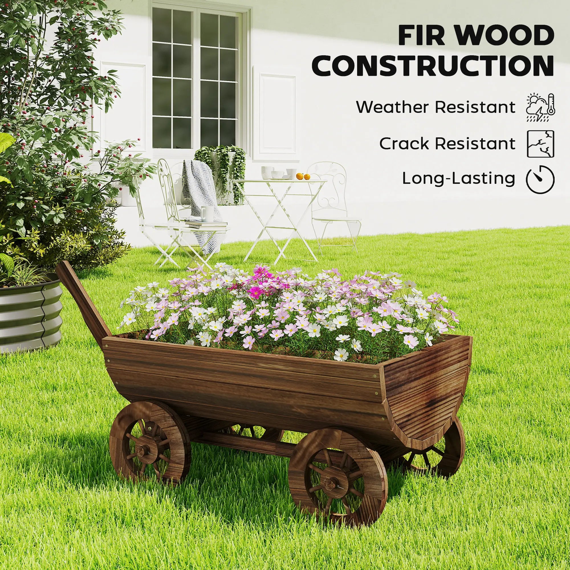 Wooden Wagon Planter Box, Mobile Garden Planter With 4 Wheels Raised Garden Beds at Gallery Canada