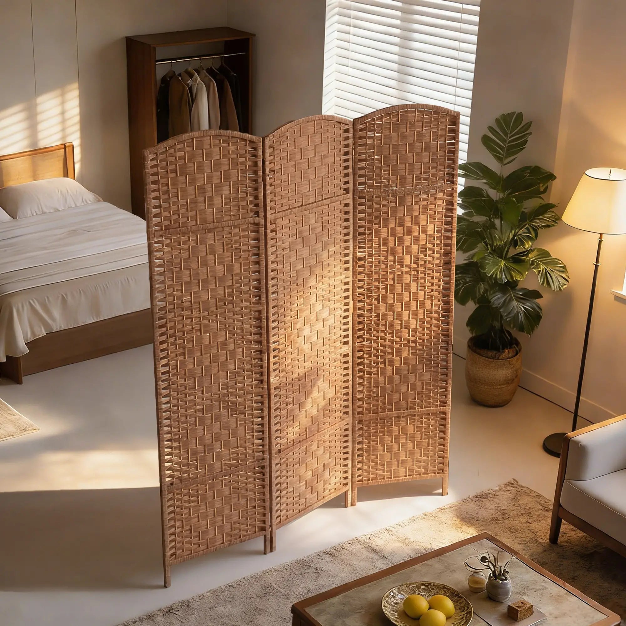 6ft Folding Room Divider, 3 Panel Wooden Frame, Natural Room Dividers at Gallery Canada