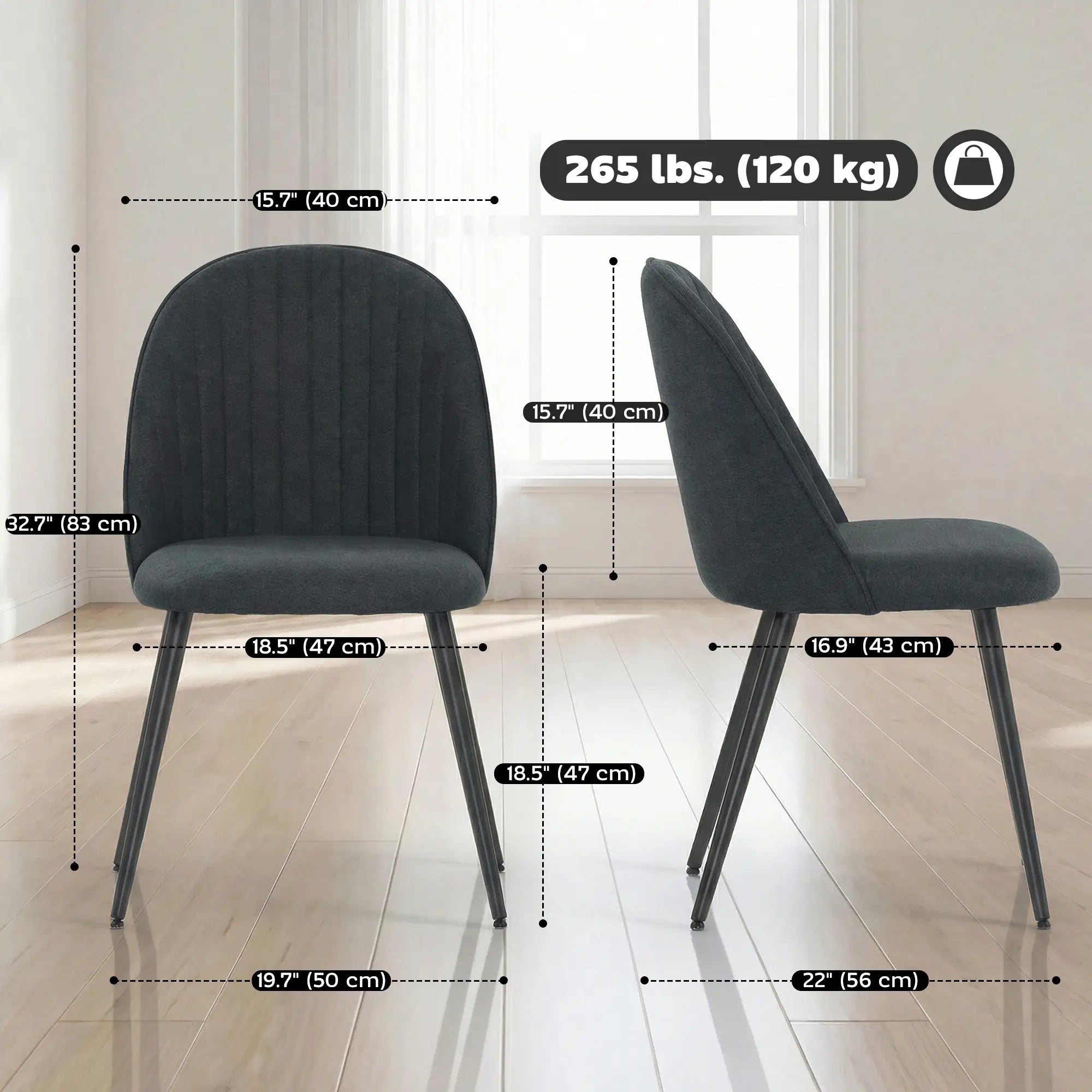 Modern Dining Chairs Set of 4, Velvet Upholstered, Steel Legs, Dark Grey Dining Chairs at Gallery Canada