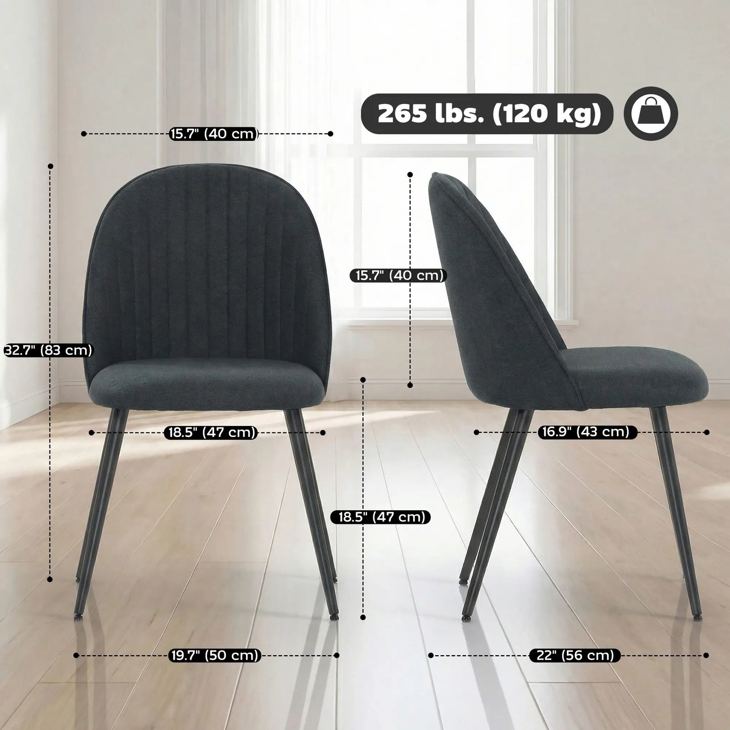 Modern Dining Chairs Set of 4, Velvet Upholstered, Steel Legs, Dark Grey Dining Chairs at Gallery Canada