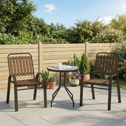 3pc Patio Bistro Set, 2 Stackable Chairs with Glass Table, Outdoor, Dark Brown Bistro Sets at Gallery Canada