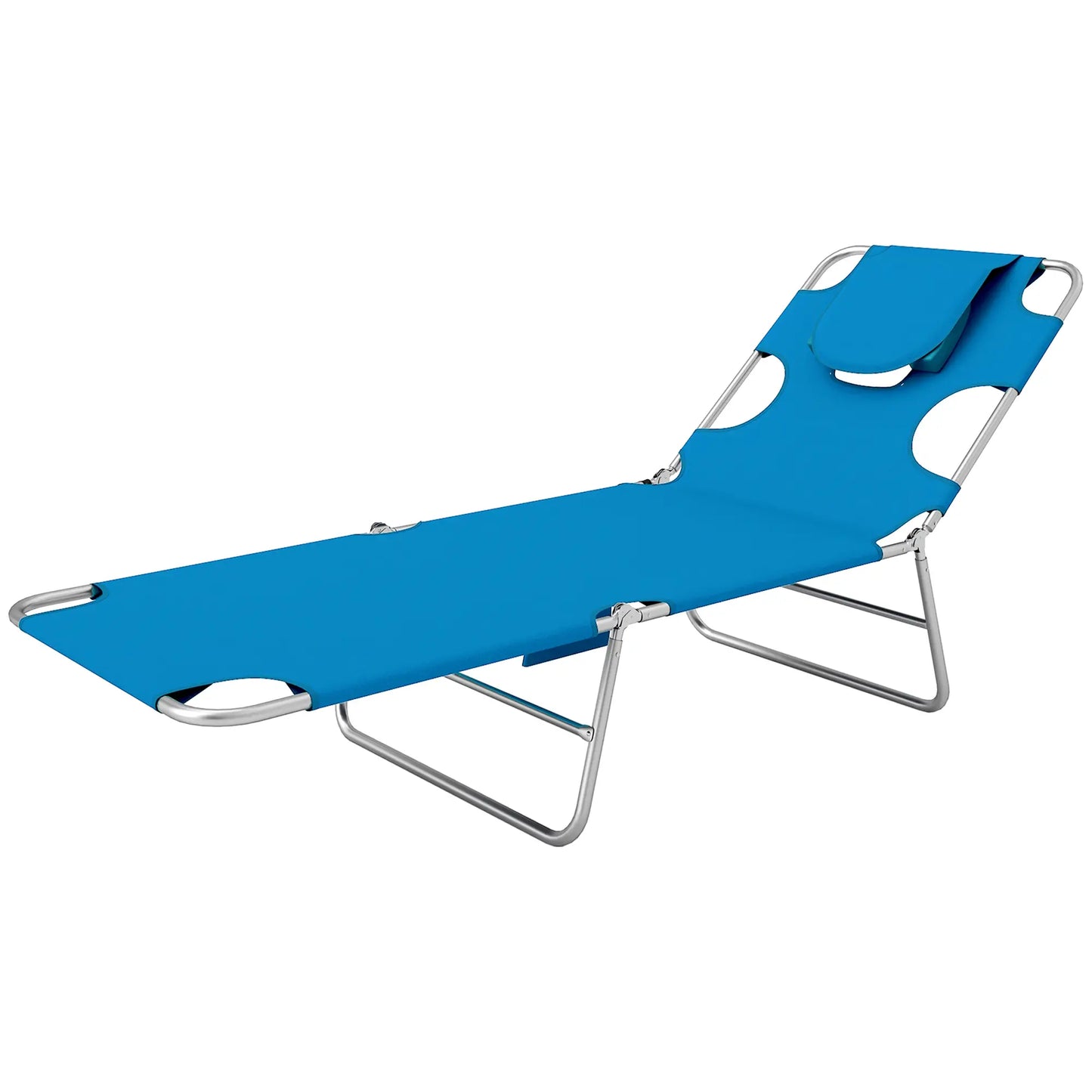 Folding Outdoor Lounge Chair, 5-Level Tanning Chair, Blue Lounger Chairs Blue, Silver at Gallery Canada