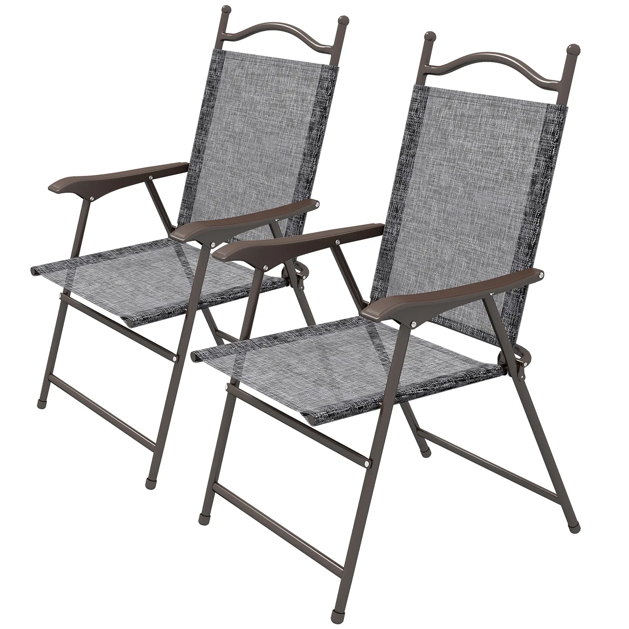 2 Folding Camping Chairs, Mesh Fabric Seat, Armrest, Lawn Sports Chairs Patio Chairs Grey at Gallery Canada