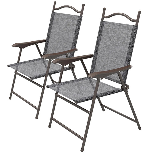 2 Folding Camping Chairs, Mesh Fabric Seat, Armrest, Lawn Sports Chairs Patio Chairs Grey at Gallery Canada