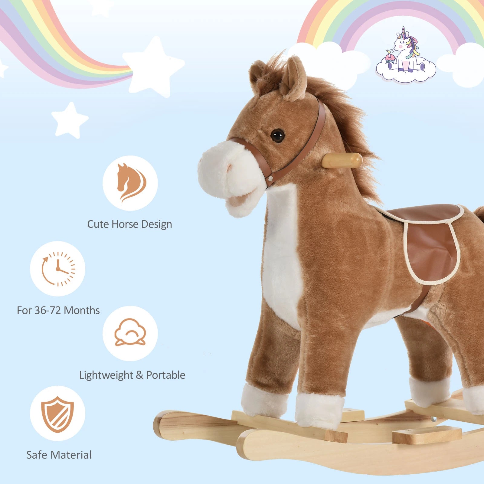 Plush Rocking Horse, Wooden Rockers with Sounds, 36-72 Months, Brown Rocking Horses at Gallery Canada