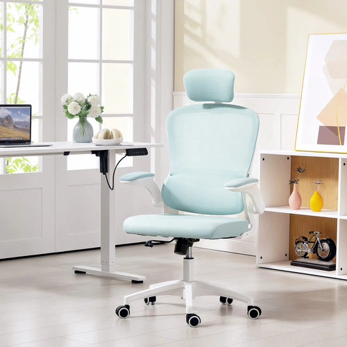 Ergonomic Mesh Office Chair, High Back, Headrest, Flip-Up Armrests, Lumbar Support, Light Green