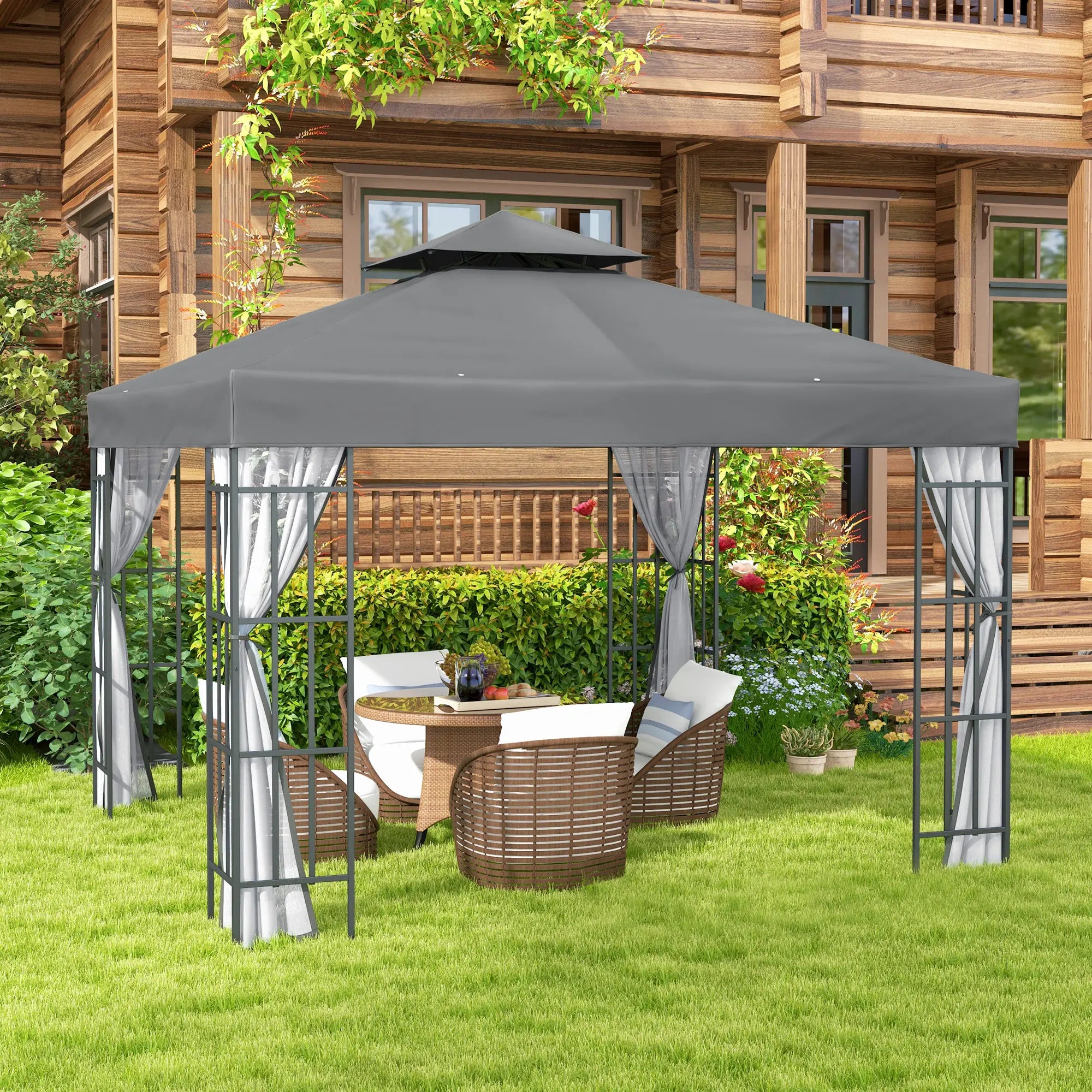10'x10' Garden Gazebo, Portable Canopy, Mosquito Netting, Grey Gazebos at Gallery Canada