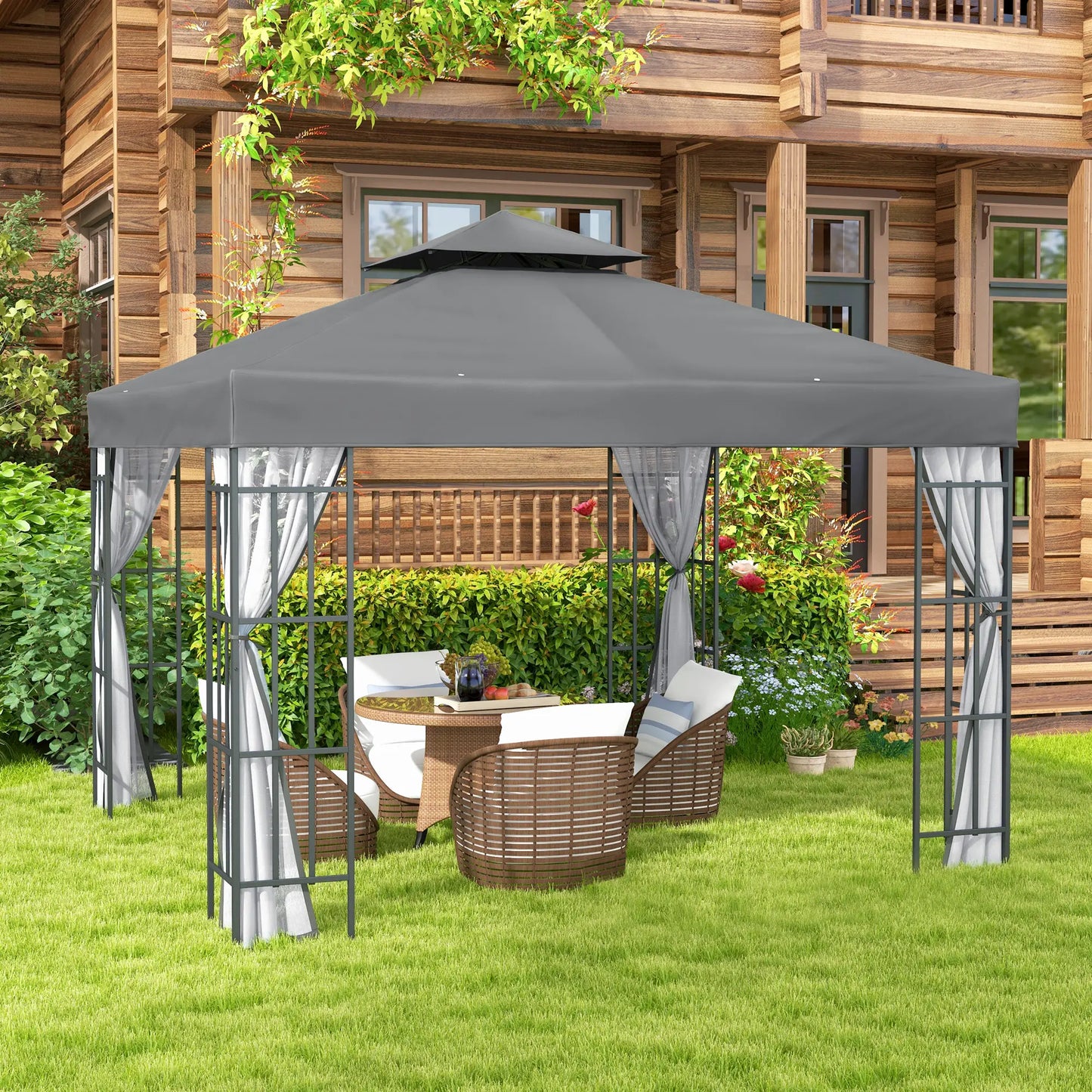 10'x10' Garden Gazebo, Portable Canopy, Mosquito Netting, Grey Gazebos at Gallery Canada