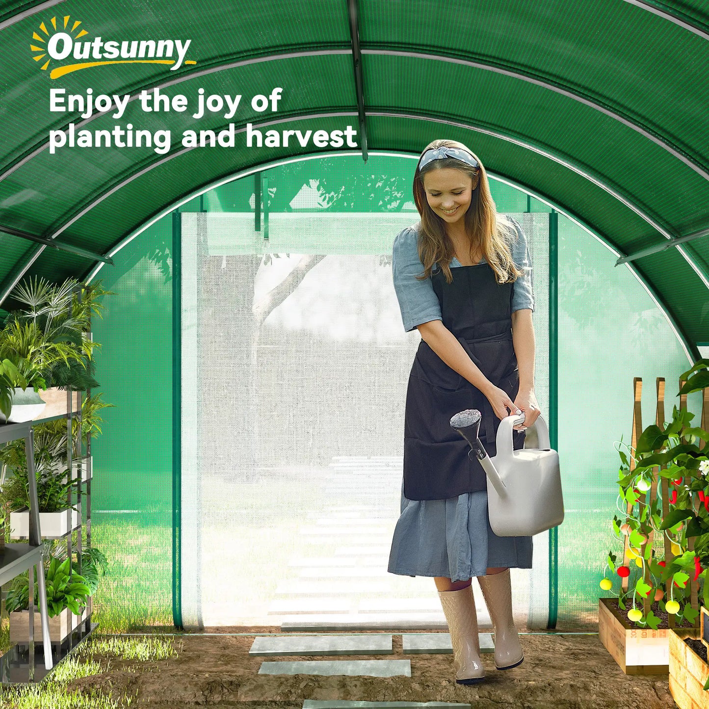 Walk-in Tunnel Greenhouse, 10' x 13' x 6.5', Mesh Sidewalls, 2 Doors, Green Tunnel Greenhouses at Gallery Canada