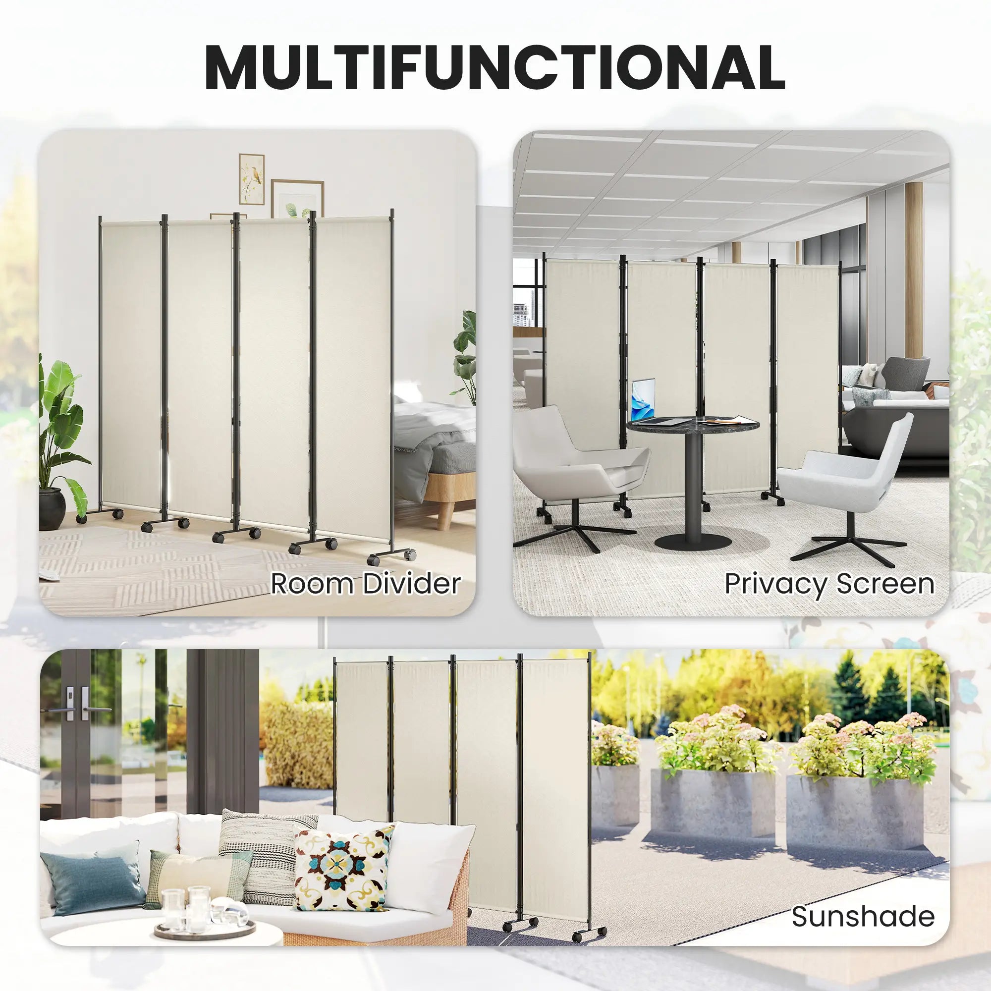 Folding Room Divider with Wheels, Privacy Screen, 5.6ft Tall Side Awnings at Gallery Canada
