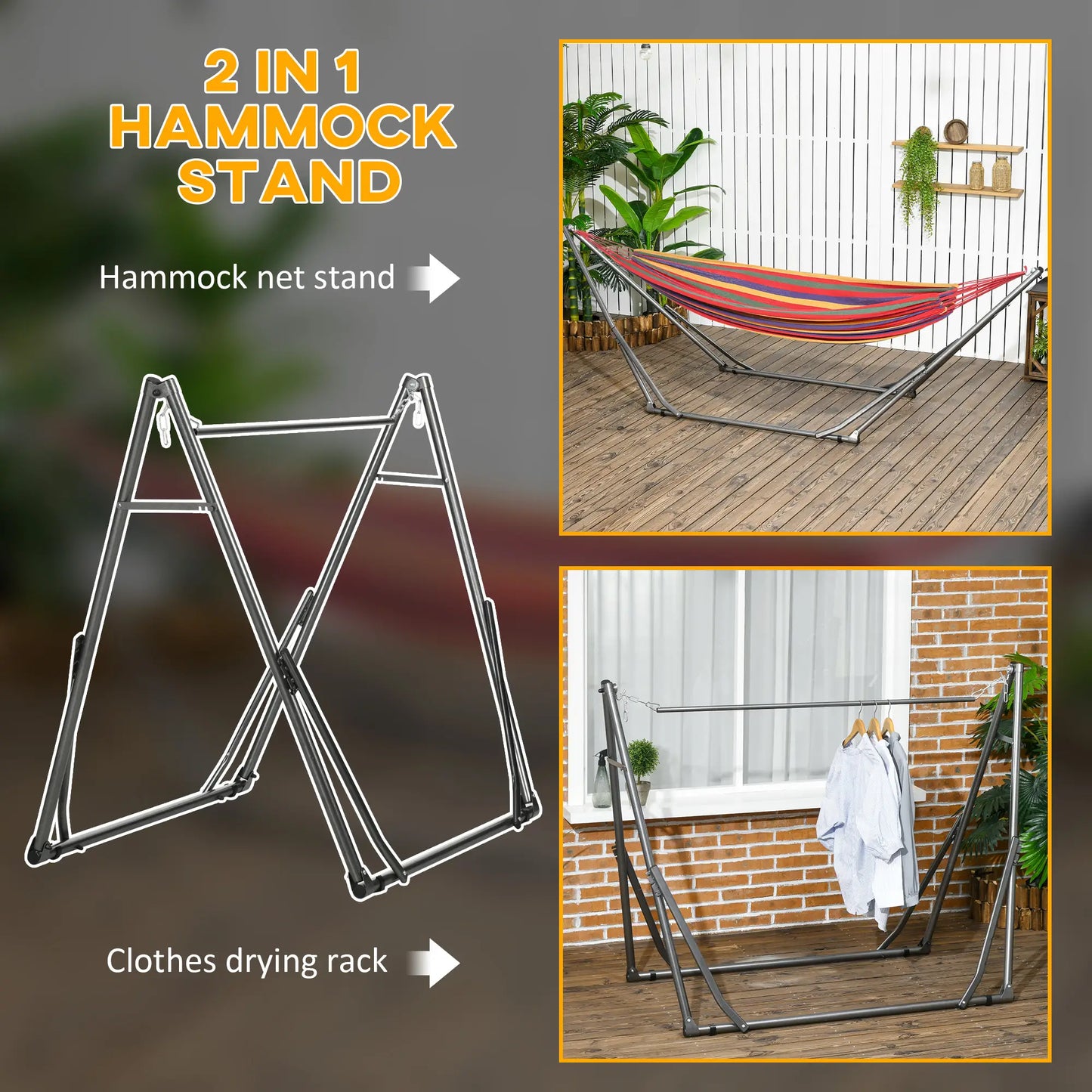 Portable Hammock Stand, 2-in-1 Net Stand, Patio, Garden, Black Hammock Stands at Gallery Canada
