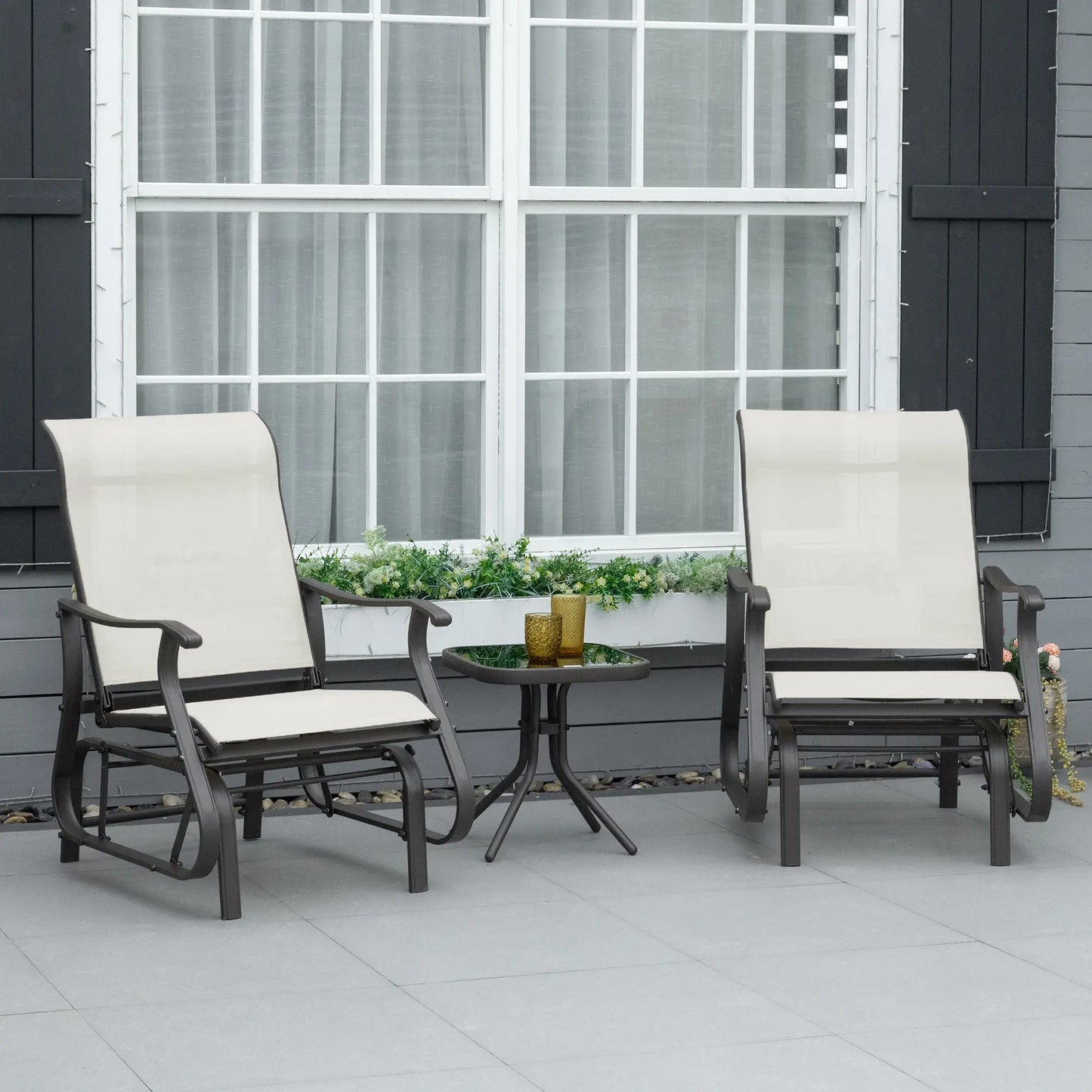 3PCs Gliding Rocking Chair, Bistro Tea Table Set, White Cream Outdoor Gliders at Gallery Canada