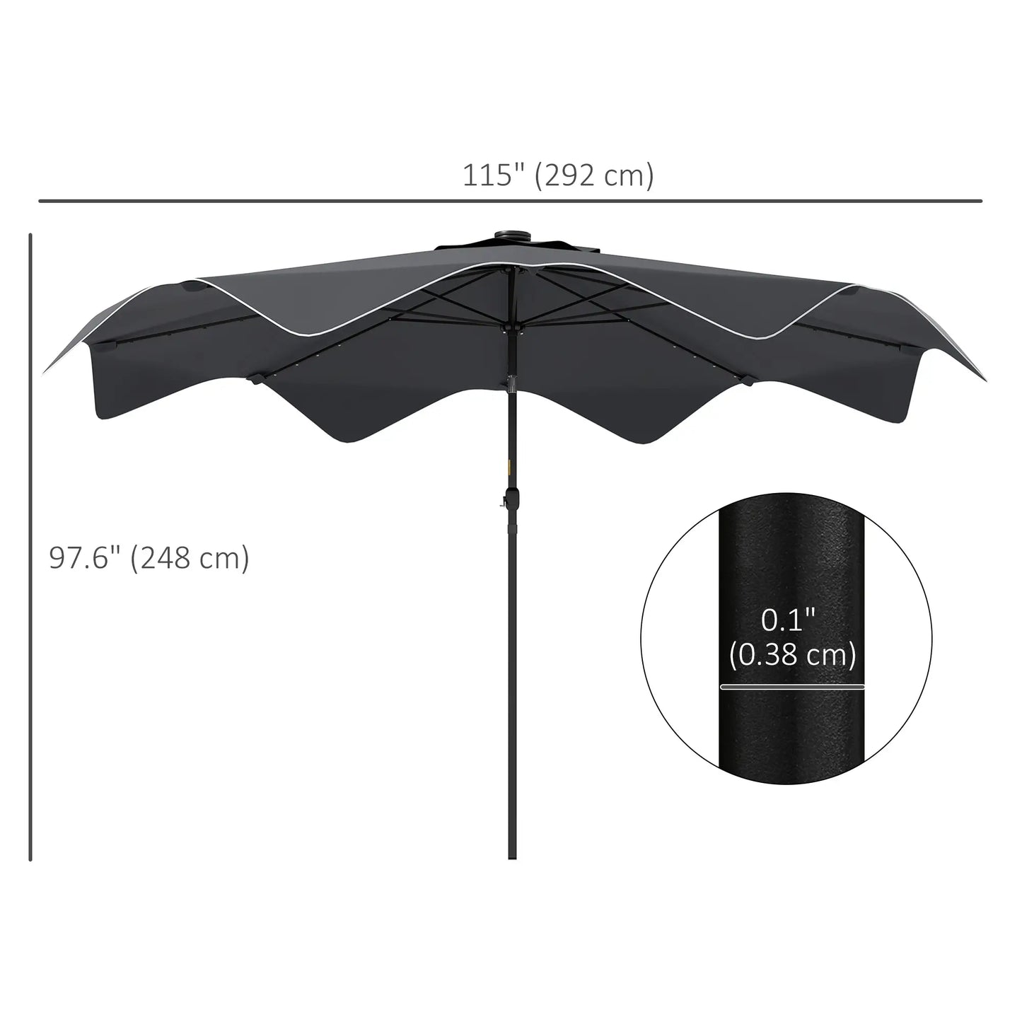 Solar Patio Umbrella with LED, Tilt, Crank, 10 x 10 ft, Dark Grey Sun Umbrellas at Gallery Canada