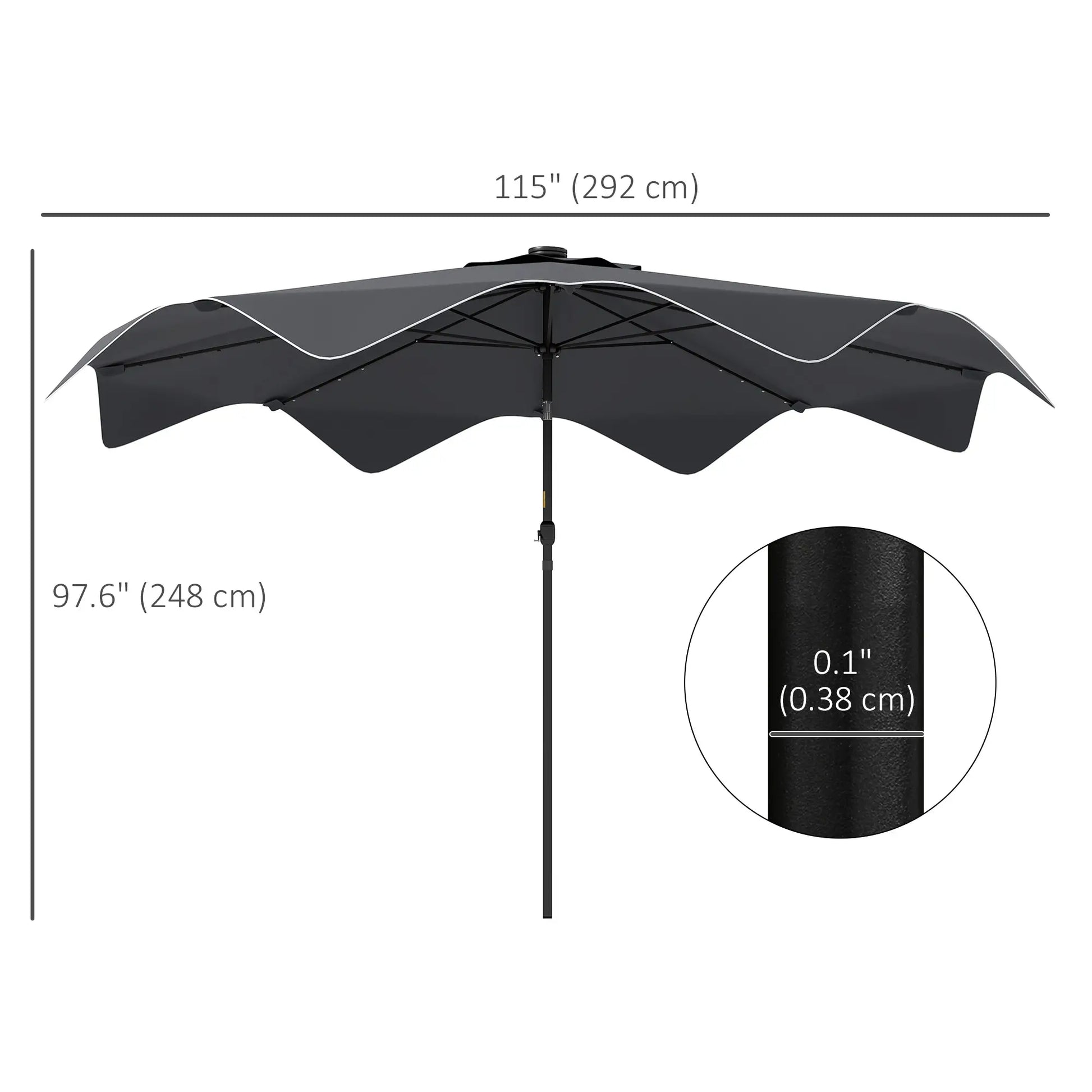 Solar Patio Umbrella with LED, Tilt, Crank, 10 x 10 ft, Dark Grey Sun Umbrellas at Gallery Canada