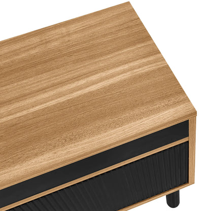 Elegant Stripe Design Stand, Sturdy Wooden Legs, 3 Doors, 67" L x 15" W x 18.5" H, Natural, Black TV Stands at Gallery Canada