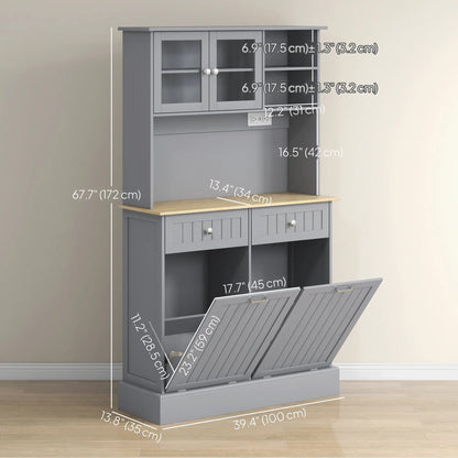 Kitchen Cabinet with Charging Station, 2 Tilt Out Cabinets, Microwave Stand, Grey Kitchen Pantry Cabinets at Gallery Canada