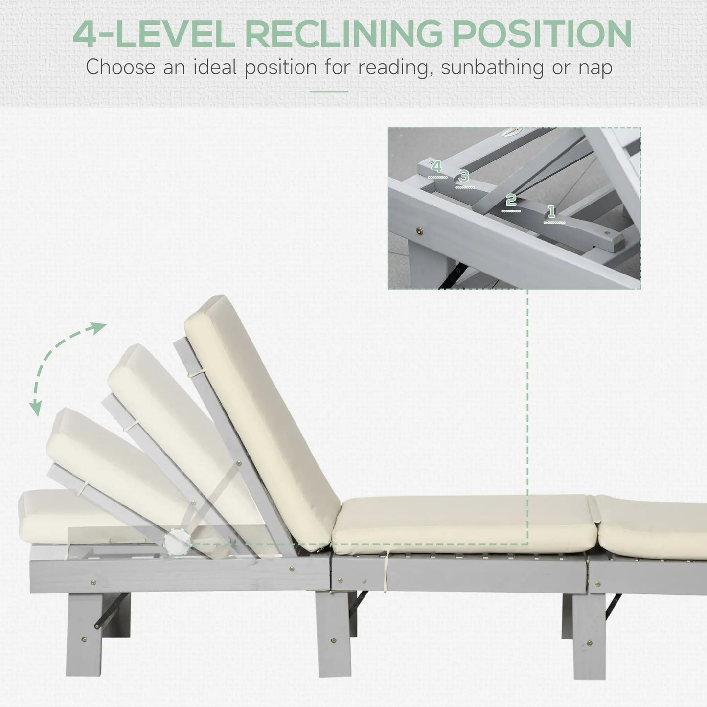 Wooden Folding Chaise Lounge, Outdoor Chair, Adjustable Back, Light Grey Chaise Loungers at Gallery Canada