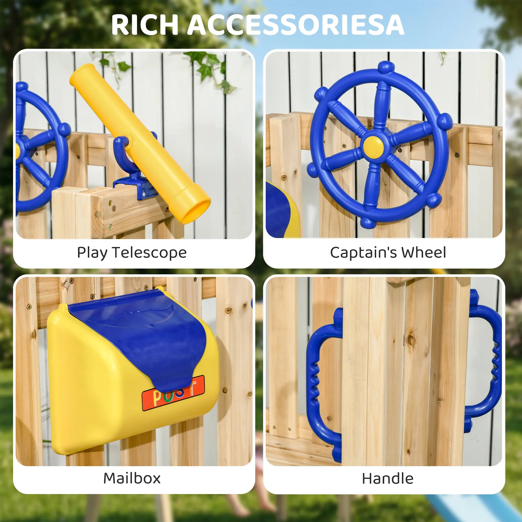 Wooden Kids Swing Set With Slide, Swing Seat, Captain's Wheel, Telescope, Natural Gym Sets & Swings at Gallery Canada
