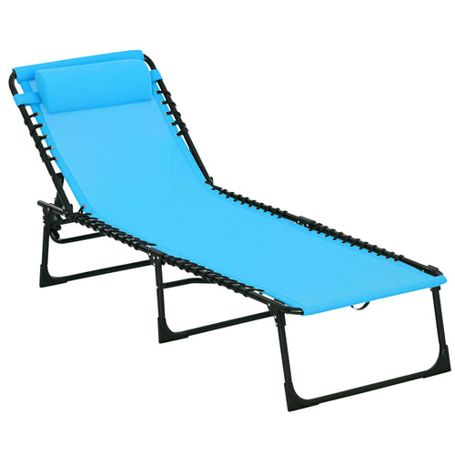 Outdoor Folding Lounge Chair, 4-Level Adjustable, Sky Blue