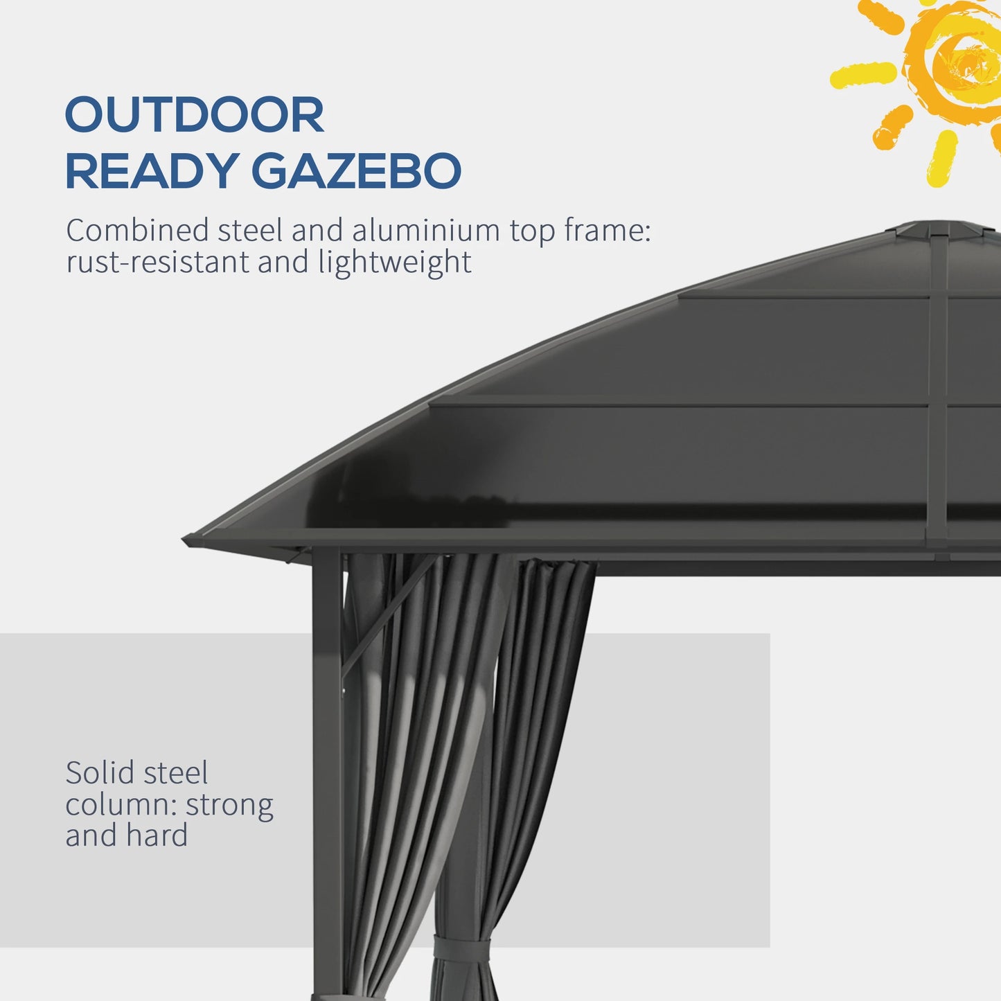 10' x 10' Hardtop Gazebo, UV60+ Polycarbonate Roof, Steel Frame, Dark Grey Gazebos at Gallery Canada
