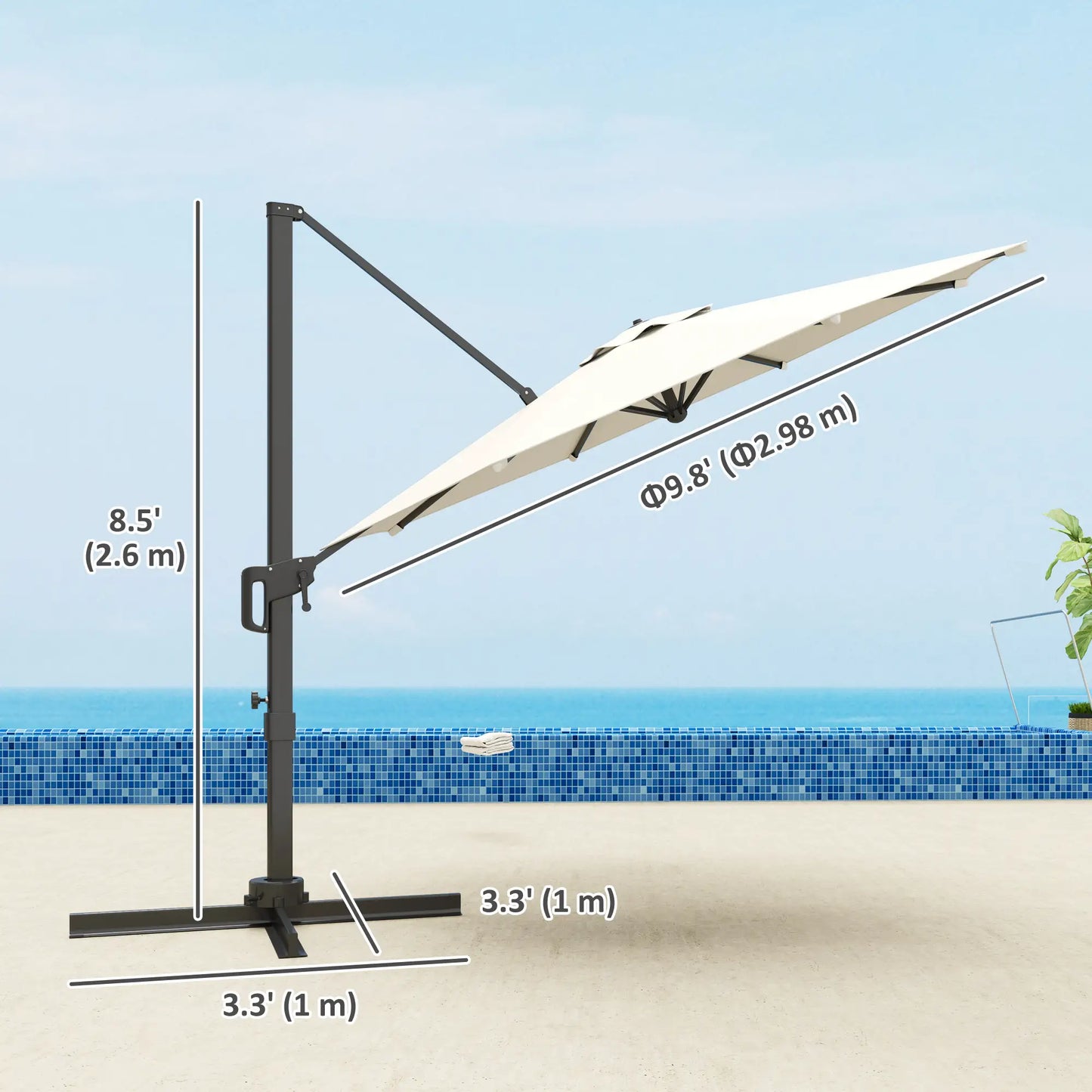 10' Offset Patio Umbrella, Aluminum Pole, 360° Rotation, Tilt, White Offset Cantilever Umbrellas at Gallery Canada
