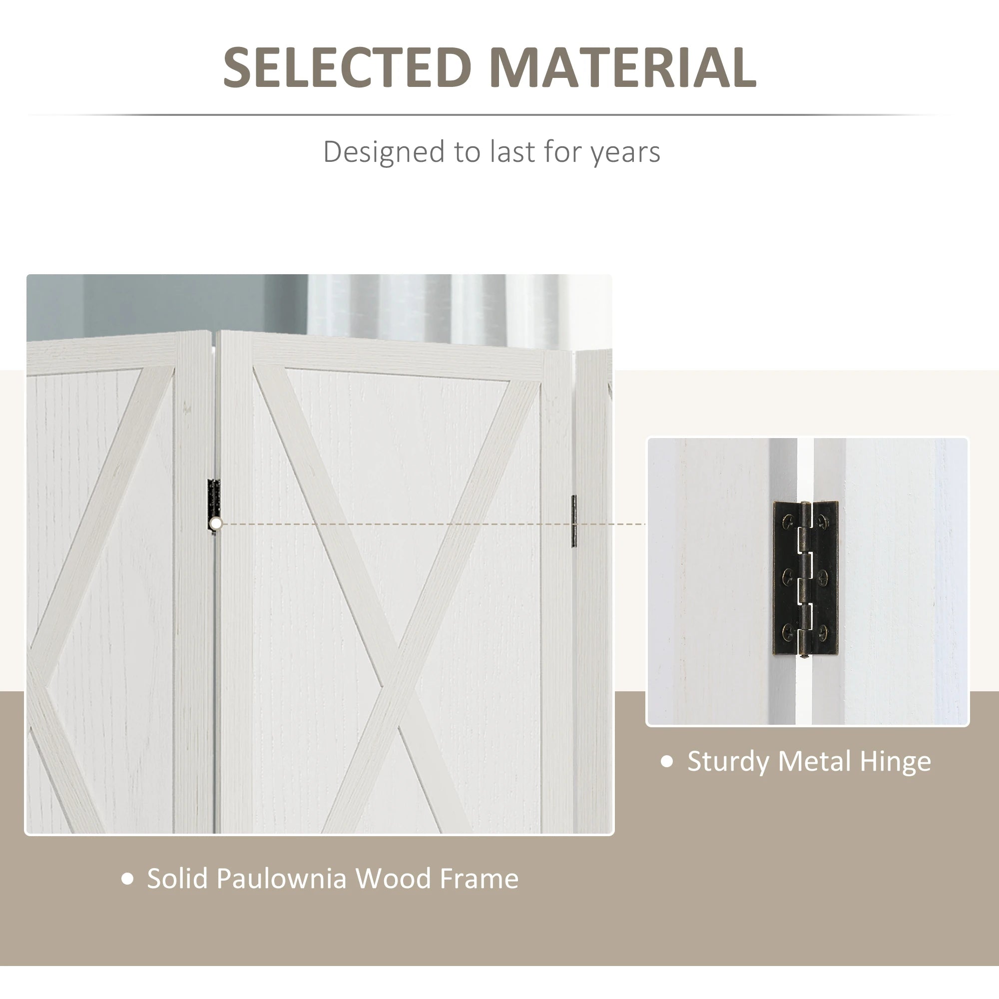 4-Panel Farmhouse Room Divider, Foldable Wooden Frame 5.6FT, White Room Dividers at Gallery Canada