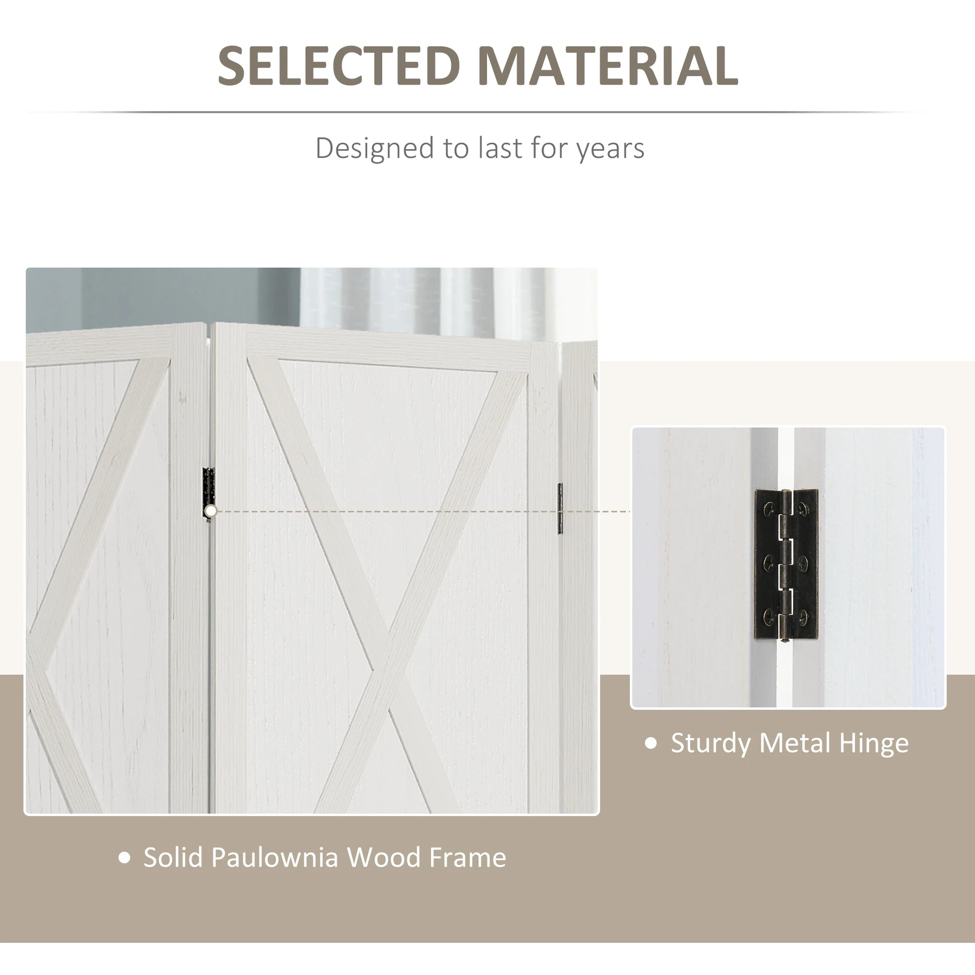 4-Panel Farmhouse Room Divider, Foldable Wooden Frame 5.6FT, White Room Dividers at Gallery Canada