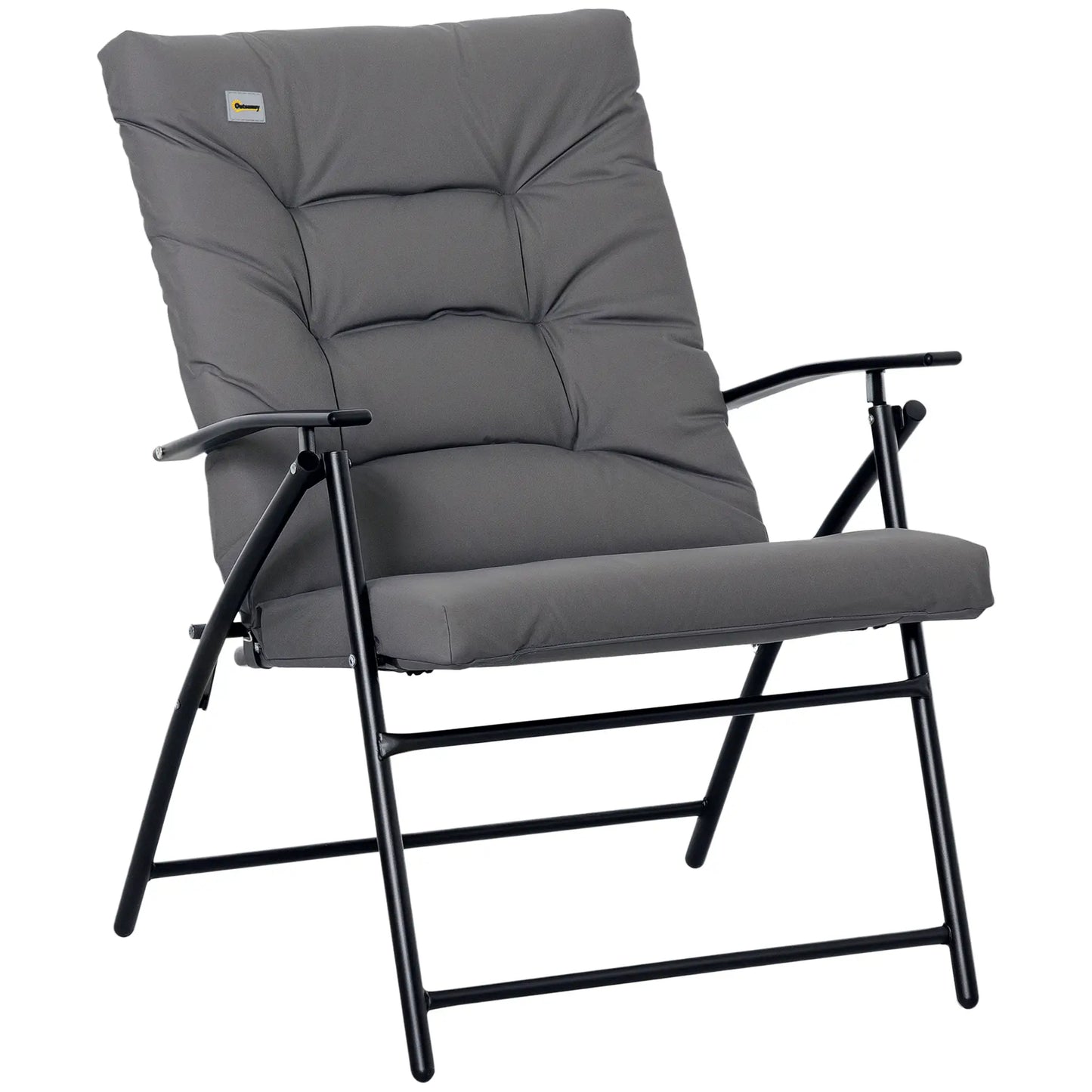 Foldable Lounge Chair, Fabric Upholstered Recliner, Outdoor Lounger with Armrest, Metal Frame for Backyard, Grey Patio Chairs Grey at Gallery Canada