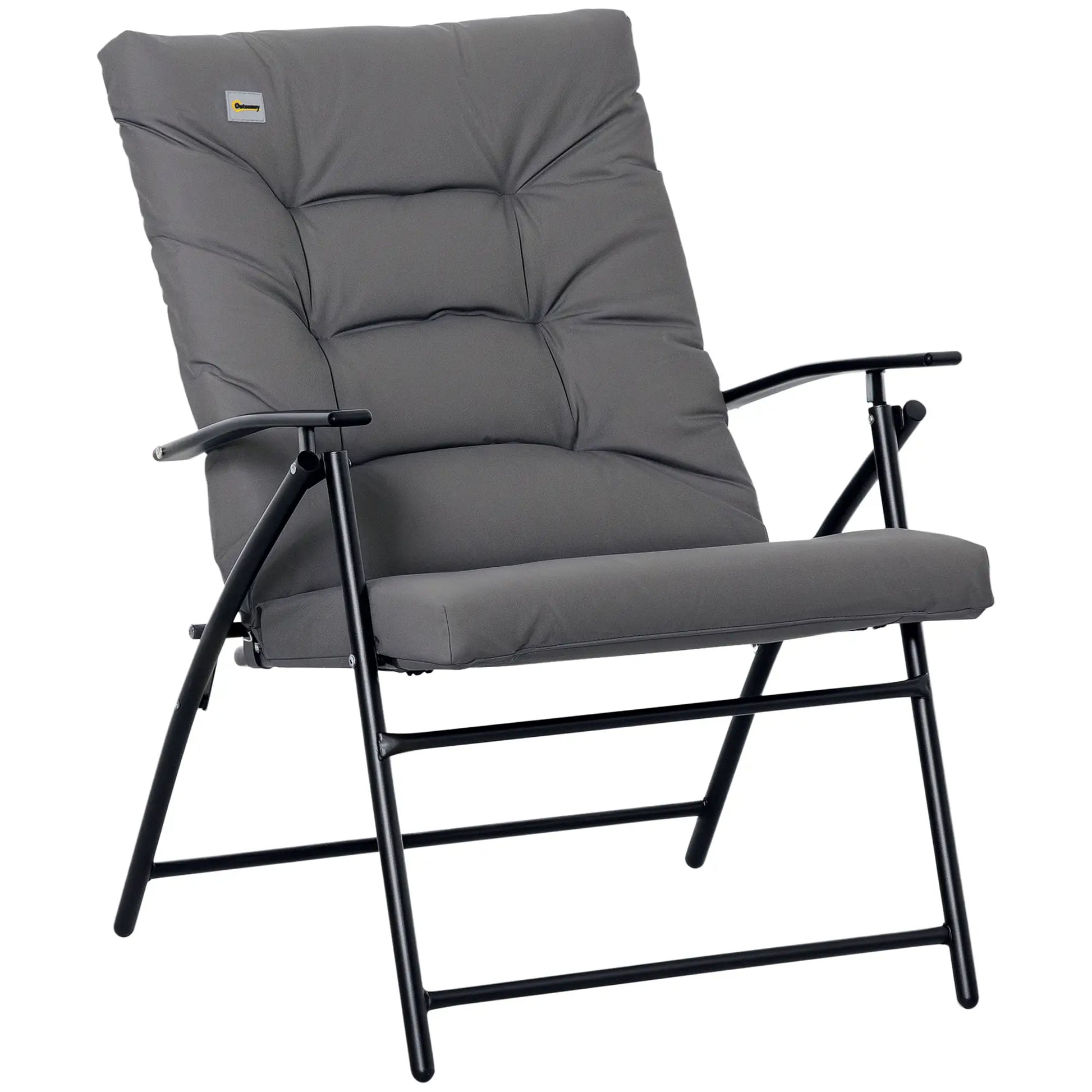 Foldable Lounge Chair, Fabric Upholstered Recliner, Outdoor Lounger with Armrest, Metal Frame for Backyard, Grey Patio Chairs Grey at Gallery Canada