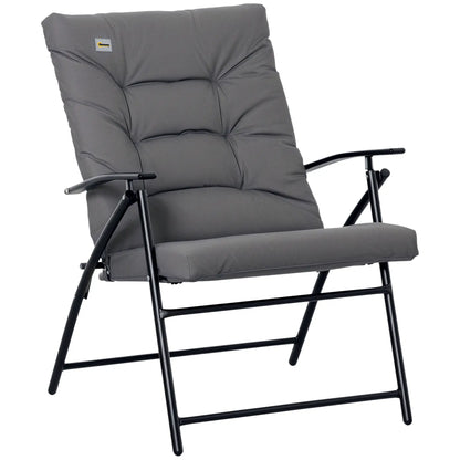 Foldable Lounge Chair, Fabric Upholstered Recliner, Outdoor Lounger with Armrest, Metal Frame for Backyard, Grey Patio Chairs Grey at Gallery Canada