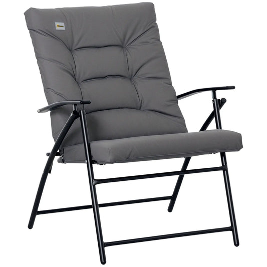 Foldable Lounge Chair, Fabric Upholstered Recliner, Outdoor Lounger with Armrest, Metal Frame for Backyard, Grey Patio Chairs Grey at Gallery Canada