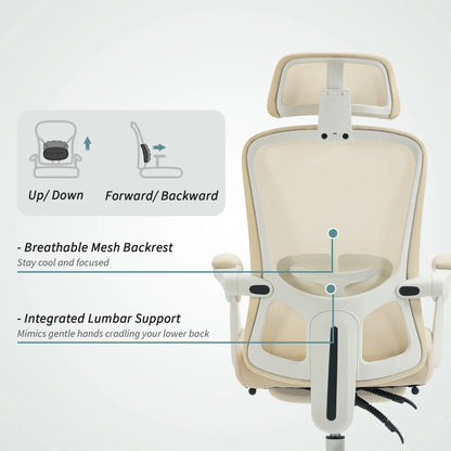 Ergonomic Office Chair, Mesh Reclining Desk Chair, Adjustable Lumbar Support, Headrest, Beige Office Chairs at Gallery Canada